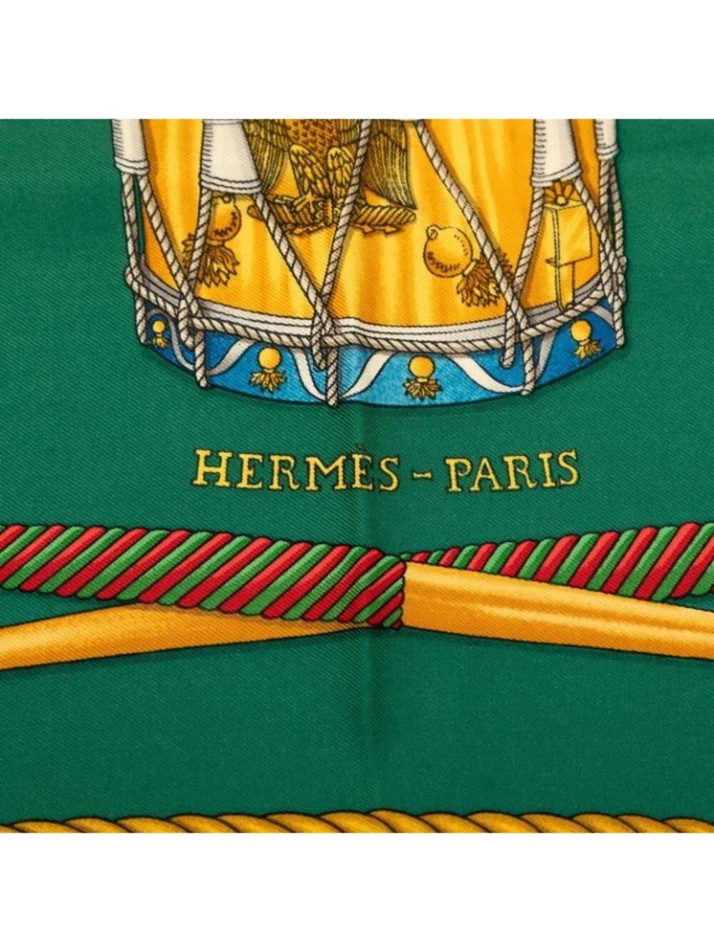 Hermes Carre 90 les Tambours Drum Scarf Green Multicolor Silk